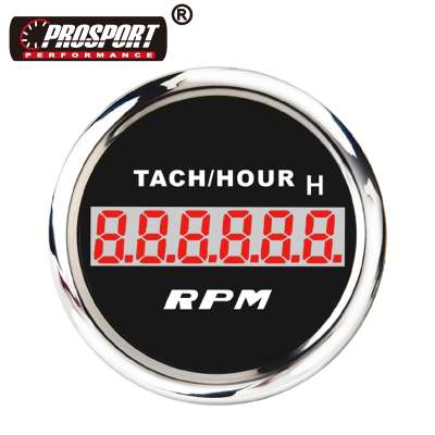 52mm black face red LED digital tachometer with hourmeter for Truck Automobile Racing Cars Bus Generator Tuning Car