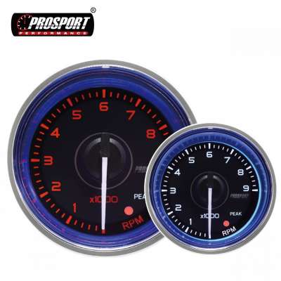 52mm dual white and amber backlight colors tachometer rpm gauge 9000 rpm with analog display and polished aluminum rim for 12v