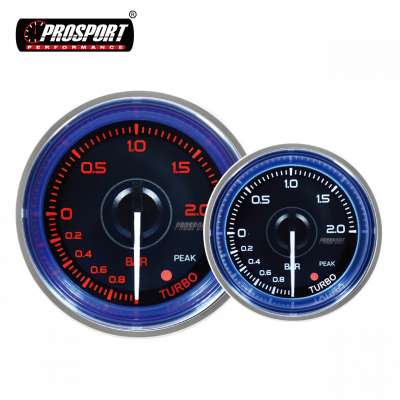 52mm 2-1/16'' attractive blue ring boost gauge turbo gauge with dual backlight colors white and amber analog display for car