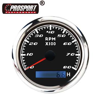 3-1/3" 85mm waterproof rustproof RPM 8000 black face waterproof tachometer with hourmeter for marine boat yachat