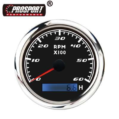 3-1/3" 85mm waterproof rustproof RPM 6000 black face waterproof tachometer with hourmeter for marine boat yachat